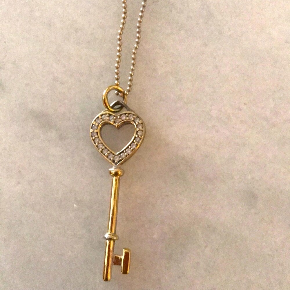 Gold and Diamond Heart Key Necklace